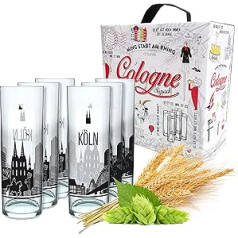 3Cologne Kölsch glāzei, iepakojums pa 6, 0,2 ml katrā, Kölsches Grundgesetz & Kölner Dom, alus glāzes, Ķelnes bāri, dzeramā glāzes