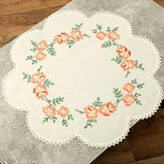 Duftin izšūšanas komplekts iepriekš uzzīmēts – galdauta ziedu forma ar mežģīnēm 75 x 75 cm Flower Magic – DIY komplekts izšūšanai izšūšanas komplekts ar izšūšanas veidni un izšūšanas adatu un izšūšanas diegu