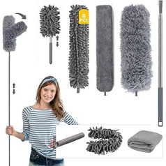 8 Pieces Duster Telescopic Duster Washable Bendable Corner Broom Duster Ostrich Feathers Duster Extendable Max. Long 25-256 cm Dust Brush for Gaps Blankets Cobwebs Home Edition