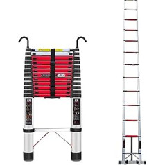 Alumīnija teleskopiskās kāpnes saliekamās kāpnes ar 2 noņemamiem āķiem, regulējams augstums, 330 mārciņu kravnesība, ideāli piemērotas darbam mājās, RV un āra darbiem (izmērs: 260 cm/102,4 collas)