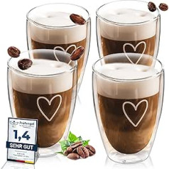 ElbFuchs® dubultsienu Latte Macchiato glāžu komplekts (4 x 350 ml) Kristāldzidras termiskās glāzes ar dubultām sienām Ideāli piemērotas kā kapučīno glāzes kafijas glāzes tējas glāzes