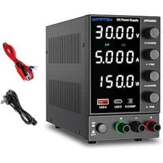 WANPTEK POWER Desktop Power Supply 30V 5A Laboratory Power Supply with Fast Charging Port USB-A/Type-C, Adjustable Power Supply with 4 Digit LED Display with High Precision