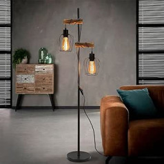 ZMH Vintage stāvlampa, viesistaba, 2 spuldzes, koka retro grīdas lampa industriālā dizainā izgatavota no metāla un koka, komplektā slēdzis, melns, ligzda: E27, augstums: 163 cm, bez spuldzēm