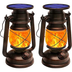 Shinmax Solar Lantern for Outdoor Use, Pack of 2, Retro Solar Lanterns for Outdoors, Hanging Flame Effect, Solar Light, Waterproof, Vintage LED Lantern, Solar Lamps Outdoor for Porch, Patio, Yard,