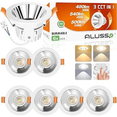 ALUSSO LIGHTING LED Einbaustrahler, 6W 540lm Ø75mm, Blendfrei Dimmbar 3CCT Warmweiß Naturweiß Kaltweiß, für Schlafzimmer, Silber Weiß Deckenspot 230V, 6er