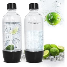 Gekufa Soda Maker Bottles, 1 Litre BPA Free Reusable Carbonated Bottles for Sparkling Water Heaters, Soda Machine - Stay Sparkling and Fresh, On the Go by Gekufa, Pack of 2