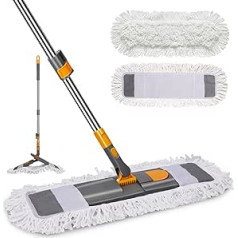 OZD Mop Grīdas Mops ar 2 Mikrošķiedras Mopu paliktņiem, 360° grozāms, Ievelkams rokturis, Salokāms Plakans Mops, Piemērots Flīžu, Cietkoksnes Grīdu Tīrīšanai