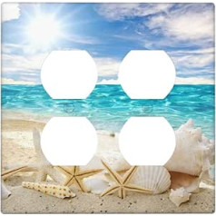 Beach Seascape 2 Gang Socket Cover, Double Duplex Wall Plate Decorative for Kids Girls Bedroom Kitchen Electric Front Plate Funny Room Decoration 4.6 x 4.5 Inch