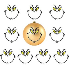 Hioph 10 Pieces Grinch Stickers for Ornaments, Christmas Face Stickers, DIY Window Stickers, Party Supplies, Fresh Keeping Stickers for Christmas Window Decoration