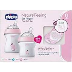 Chicco NaturalFeeling Geschenkset mit 2 Babyflaschen + Schnuller 0 m+ Rosa