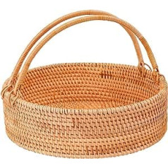 LALASUN LALASUN Rattan-Picknickkorb mit Griffen, runder Weidenkorb, handgewebter Korb für Obst, Korb für Hochzeit, Camping (27,9 x 27,9 x 10,9 cm)