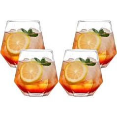 NAVACALA Diamond Whiskey Glasses, Set of 4 Water Juice Glasses, Inclined Scotch Glass, 300ml, Whisky Glass, Glassware for Bourbon/Rum/Bar Tumbler (Clear)