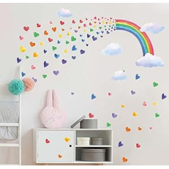 128 Pieces Large Rainbow Wall Stickers, Colorful Rainbow Window Stickers, Removable DIY Rainbow Window Stickers, Beautiful Rainbow Cloud Hearts Nursery Home Decoration