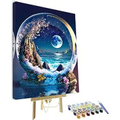 TISHIRON skaitļu krāsa pieaugušajiem un iesācējiem, DIY Moon Adult Paint by Numbers komplekti uz audekla, akrila krāsa, zīmēšanas glezna ar otām, eļļas glezna ar rāmi, 16 x 20 collas