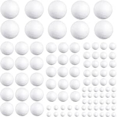 100 Pcs White Polystyrene Balls 5 Sizes Foam Balls Solid Ball Styrofoam Balls for DIY School Projects Household Christmas Easter Party Decoration
