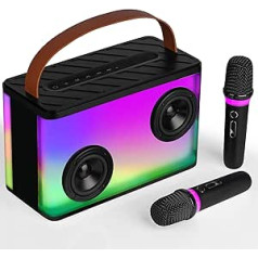 BONAOK Karaoke Anlage ar 2 mikrofoniem, Bluetooth mikrofons Mit Lautsprecher Tragbare Karaoke Maschine Mit Lights, karaoke atskaņotājs TWS/TF/AUX/USB(K20)