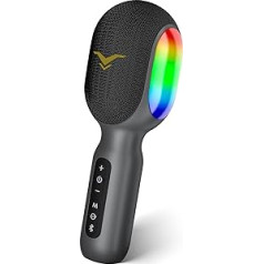Karaoke Microphone, LED Wireless Bluetooth, Portable Children with Music Recording, Accompaniment Mode, Home KTV Karaoke Device, Compatible with iOS Android FM Connection in Car
