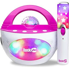 RockJam K-Pop uzlādējama Bluetooth karaoke mašīna bezvadu 10 W ar LED disko apgaismojumu un bezvadu karaoke mikrofonu