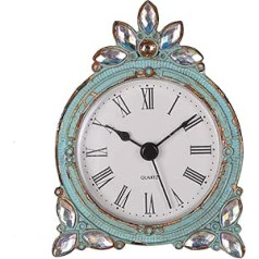 Nikky Home Vintage Pewter Quartz Table Clock with Crystal Shiny Rhinestone, Aqua