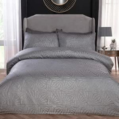 Sleepdown Super Soft Geometric Luxury Lurex žakarda gultas veļas komplekts Sudraba Decor Easy Care Mājīgs segas pārvalks ar King spilvendrānām (220x230cm)