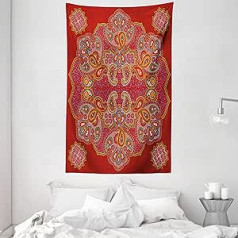 ABAKUHAUS Red Mandala Persian Paisley Tapestry and Bedspread, Soft Microfibre Fabric, Washable No Fade, Digital Print, 140 x 230 cm, Burgundy White