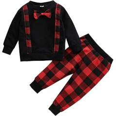 Ballīšu apģērbu komplekts bērniem Maziem bērniem Bērniem Zēniem Ziemassvētku rūtu apdrukas Bowknots ar garām piedurknēm Top Plaid Bikses 2gab Komplekts Tērpi