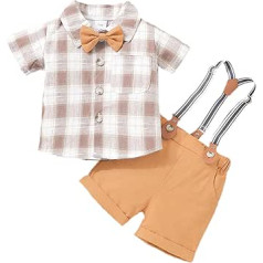 0 to 24 Months Casual Bodysuits for Toddler Boys Short Sleeve Plaid Prints T Shirt Tops Shorts Child Kids Gentleman Outfits