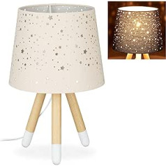 Relaxdays Children's Room Table Lamp, Bedside Lamp for Girls, E14, Round Fabric Shade with Stars, 40 cm High, 50% Iron, Pink