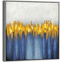 Wieco Art Oil Painting on Canvas Abstract Silver Abstract Grey Yellow Blue Wall Art Modern 100% Hand Painted for Living Room Decoration AB1127-6060-SF