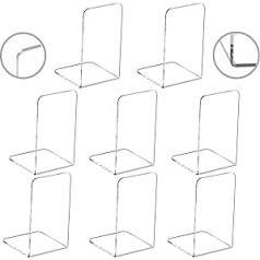 SENENQU 8 akrila grāmatplauktu komplekts, 4 pāri caurspīdīgs grāmatu turētājs, grāmatu turētājs, akrila grāmatu turētājs bērniem, skola, bibliotēka, grāmatu aizbāznis, akrils, 12 x 12 x 17,5 cm