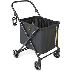 MY DUQUE Max Shopping Caddy - Personal Shopping Trolley, Foldable Shopping Bag with 4 Wheels, Suspension, Height Adjustment, Foot Brake, Drink Holder and Modern Design - up to 25 kg Load Capacity