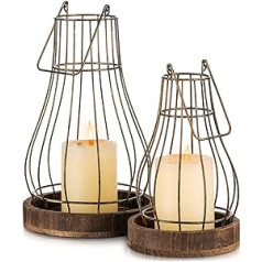 Romadedi Lantern Wooden Country House Decoration - Rustic Candle Holder Wooden Lanterns for Candles Country House Style Vintage Lanterns Living Room Coat Garden Indoor Outdoor Christmas Table