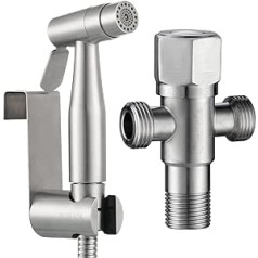 Tecmolog Bidet Shower 2 Modes Hand Taps Shattaf Hand Shower Stainless Steel Portable for Toilet with Bracket, Diverter Valve and Hose 1.2 m, WS024AF2