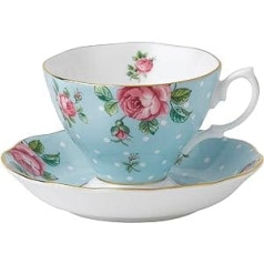 Royal Albert Moderner Stil POLBLU26135 Modern Vintage Teetasse und Untertasse, 2-teiliges Set, Polka Blue, Mehrfarbig, Knochenporzellan, Gepunktet Blau, 20,3 cm