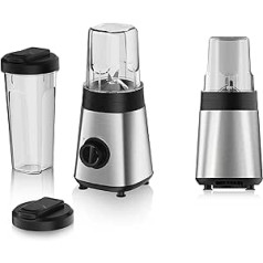 alpina Smoothie Maker Mixer - Smoothie Mixer 300 W - Includes Smoothie Cup 300 ml and 600 ml - 2 Speeds and Pulsating Function - Stainless Steel - Silver/Black
