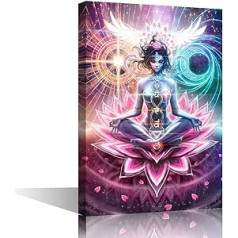 7 Chakra Poster Wall Art Yoga Meditation Studio Hanging Poster Portrait Canvas Abstract Buddha Prints Paintings Stretched and Framed Ready to Hang (60x90cm)