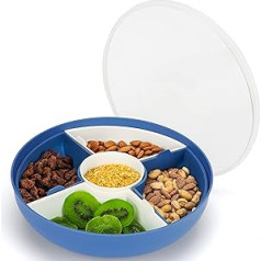 BELLE VOUS Divided Snack Tray Round with Lid - 28.5 cm, 1 Dip Bowl & 4 Snack Bowls - Reusable Plastic Tray Serving Tray for Snacks, Fruit, Nuts, Sweets & Vegetables