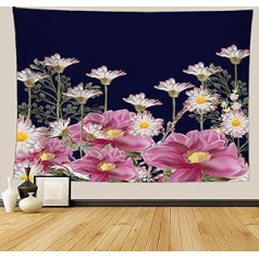 Fullfun Pink Lotus Flowers Gobelēns, Tumši zils Fona Ziedi Gobelēns Mājas dekors Sienas Botāniskā HD druka viesistabai, guļamistabai un kopmītņu tipam 150 cm x 200 cm