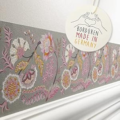 ANNA WAND pašlīmējošās apmales bērnu istabai – sienas apmales bērnu istabai zīdaiņiem 450 x 11,5 cm – tapetes apmales kā sienas dekorācija meitenes zēni smalki ziedi Bēšs/rozā/oranžs