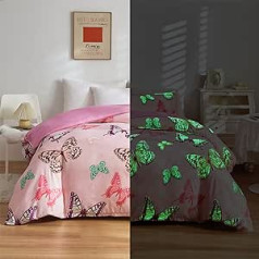 Homewish Luminous gultas veļa, 135 x 200 cm, meitenēm, bērnistabas dekors, tauriņu raksts, mirdzošs tumsā, dekoratīvs segas pārvalks, spilvendrāna, 80 x 80 cm