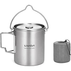 Lixada Camping Topf Edelstahl Titan Tasse Becher 750ml mit Faltbaren Griffe und Deckel Outdoor Tasse Geschirr für Camping Wandern Kochen Picknick