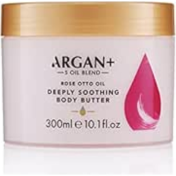 Argan+ Argan + dziļi nomierinošs ķermeņa sviests, Rožu Otto eļļa, eļļu maisījumi, baro un mitrina, vegāns 300 ml