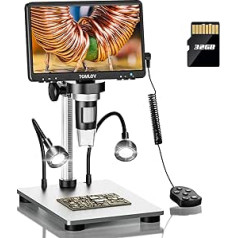 TOMLOV DM9 7 collu LCD digitālais mikroskops 1200X, 1080P HD video mikroskopi ar metāla statīvu, 12MP īpaši precīza fokusēšana, LED spilgtas gaismas / datora skats / Windows/Mac OS savietojams (32 GB karte)