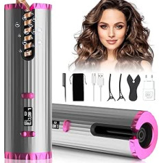 Automatic Curling Iron Wireless Curler with 5000 mAh Battery, 150-200°C Temperature, 8-18S Timer, Portable Rechargeable Curling Irons, Automatic Shut-Off, Quick Heating for Styling