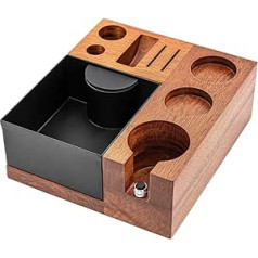 Tamper Station 58 mm, Espresso blietēšanas stacija izgatavota no koka, Kafijas stacija, Kafijas piederumu organizators ar trieciena konteineru Portafiltram, Espresso Tamper Station ar Knock Box