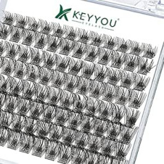 Keyyou Cluster Skropstas, 96 gabali, Cluster Eyelashes, D Curl, 10-18 Mix, DIY Skropstu pieaudzēšana, Skropstu kopa, KEYYOU Volume, Wispy Individual Skropstas, Mīkstas un ērtas, Viegli mājās (Y13,