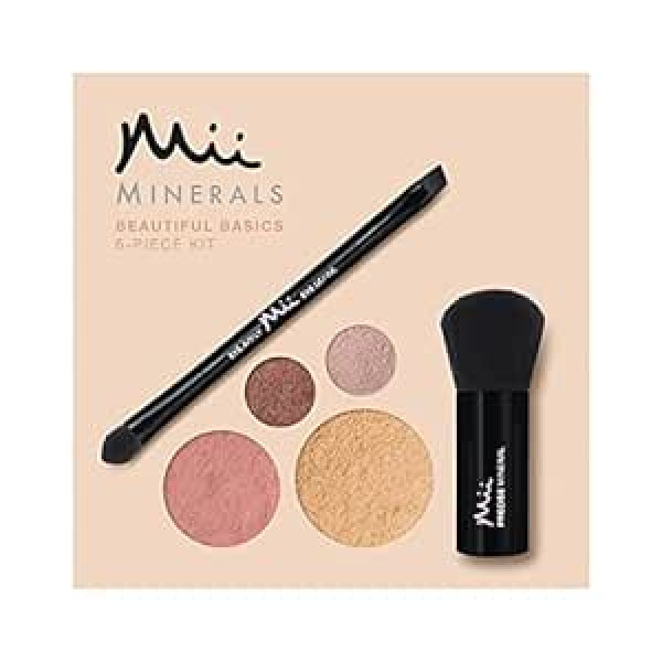 MII Cosmetics | 100% Mineral Beautiful Basics tonālais krēms, acu ēnas, vaigu un otu komplekts | Ļoti pigmentēta krāsa, piemērota visiem ādas tipiem, ideāli piemērota jutīgai ādai | Pliks 04