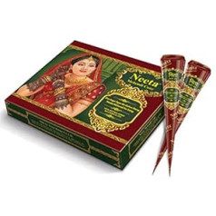 Neeta Конусы из хны Neeta Mehendi для временных татуировок и боди-арта, 12 штук в 1 коробке, без PPD, без побочных эффектов. Чистая хна (1 штука)