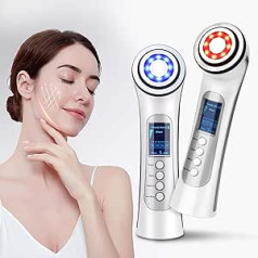 Carer Beauty Face Massager Against Wrinkles 5 in 1 Radio Frequency Device Face with 2 LED Light Therapy RF Vibration Ion for Anti Wrinkle & Ageing Acne Removal Face Care Deep Cleansing