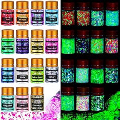 Cridoz Glow in The Dark Массивные блестки для ногтей, 15 цветов с ярким блеском, косметические тени для век, рассыпчатые блестки для Хэллоуина, фестива